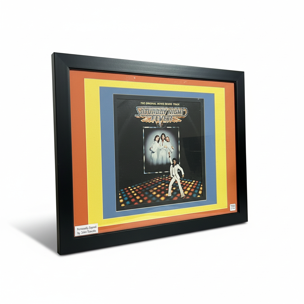 Signed John Travolta Saturday Night Fever Framed Album Display – 26" Wide – Authentic Autographed Memorabilia