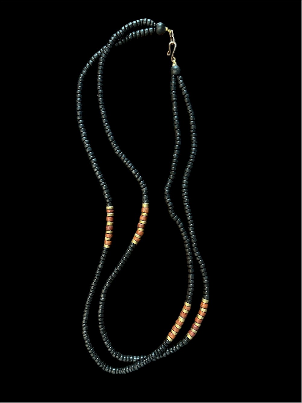 Women's 24" - Classic Beaded Necklace - Black with Brass Accents