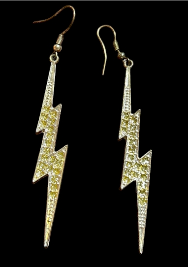 Gold Glitter Lightning Bolt Dangle Earrings – 2.5 Inch
