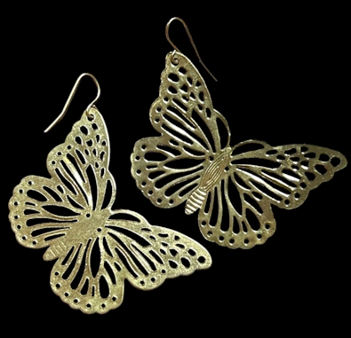 Gold Filigree Butterfly Dangle Earrings – 2 Inch (Lightweight Large Design)