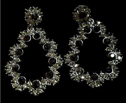 Rhinestone Teardrop Statement Earrings – 2 Inch Silver Tone