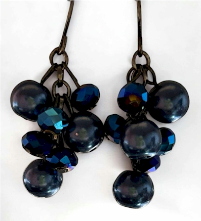 Gunmetal Blue Cluster Bead Dangle Earrings – 1 Inch
