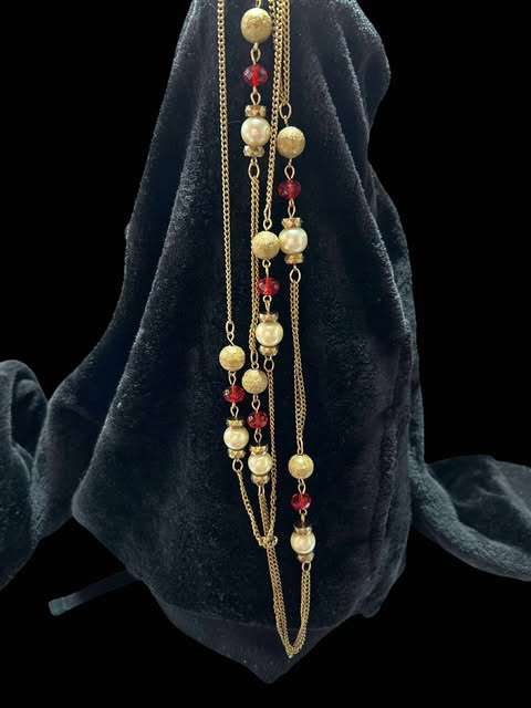 Gold and Red Beaded Necklace