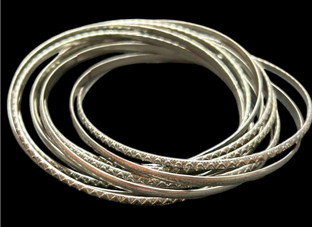 Set of 10 Silver Tone Bangle Bracelets – Mixed Textures