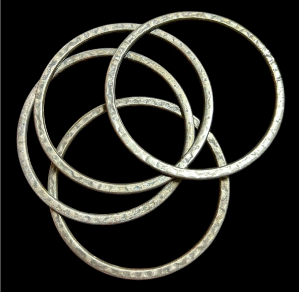 Set of 5 Heavy Hammered Silver Tone Bangle Bracelets – Textured Statement Set