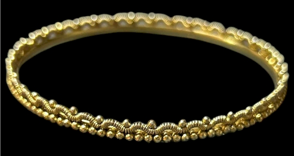 Gold Tone Textured Bangle Bracelet – Ornate Beaded Design