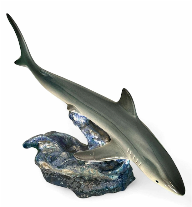 A. Matias Signed Porcelain Shark Sculpture 1994 12.5x17 Inch
