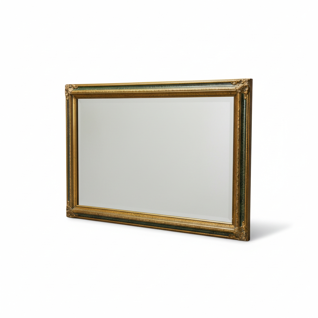 Vintage Ornate Gold and Green Framed Wall Mirror – 41x30 Inch