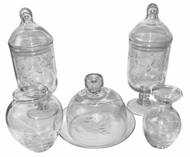 Princess House Handblown Handcut Etched Glass Collection – Set of 5 | Floral Design | USA Made