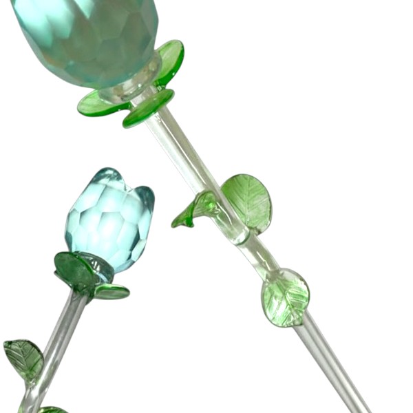 13.25" Blue Crystal Glass Rose Stem with Gold-Tone Accents