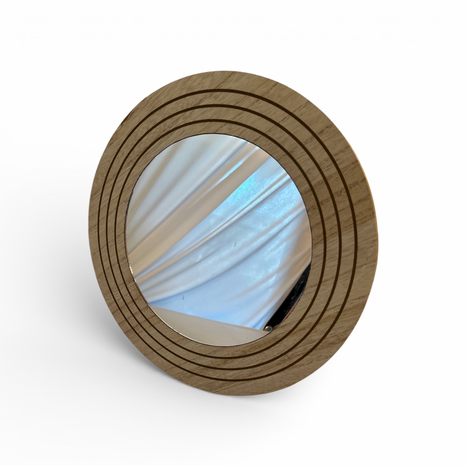 Round Wooden Framed Wall Mirror Natural Modern Decor 12 Inch