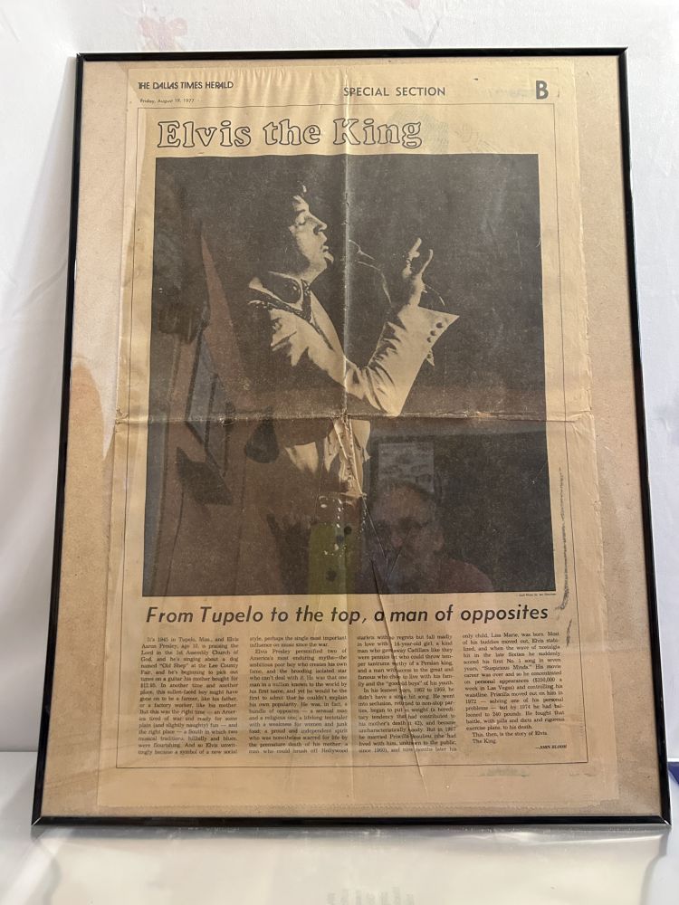 Elvis Presley 1977 Dallas Times Herald Memorial Section Framed - August 19, 1977  