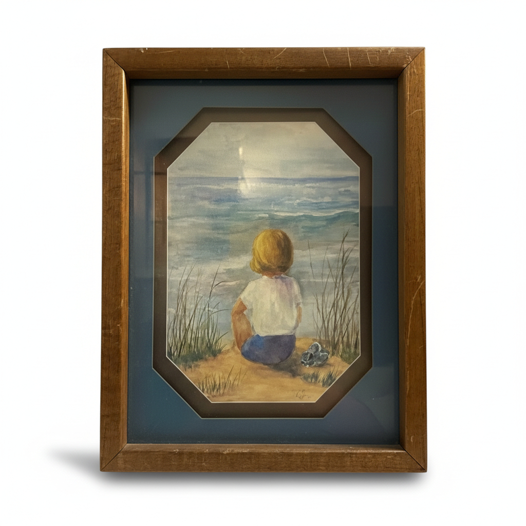 Framed Coastal Child Seaside Artwork Signed Clifford