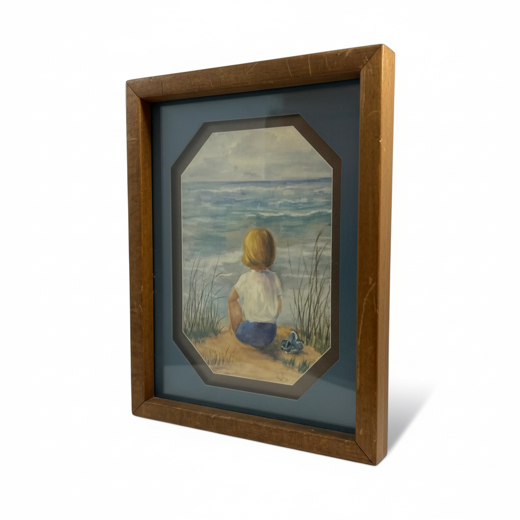 Framed Coastal Child Seaside Artwork Signed Clifford