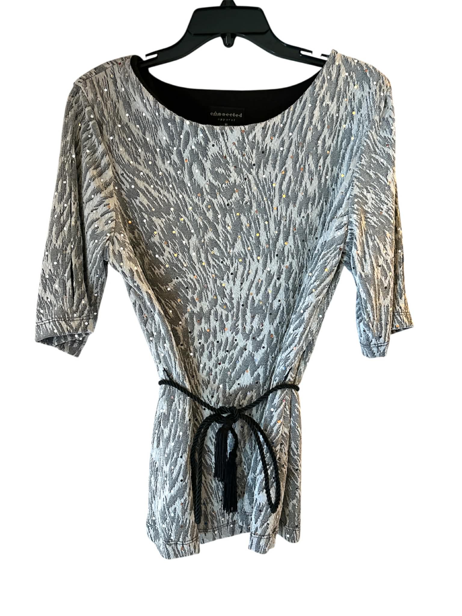 Women’s Belted Tunic Top by Connected Apparel Dressy Casual Stretch Knit Blouse