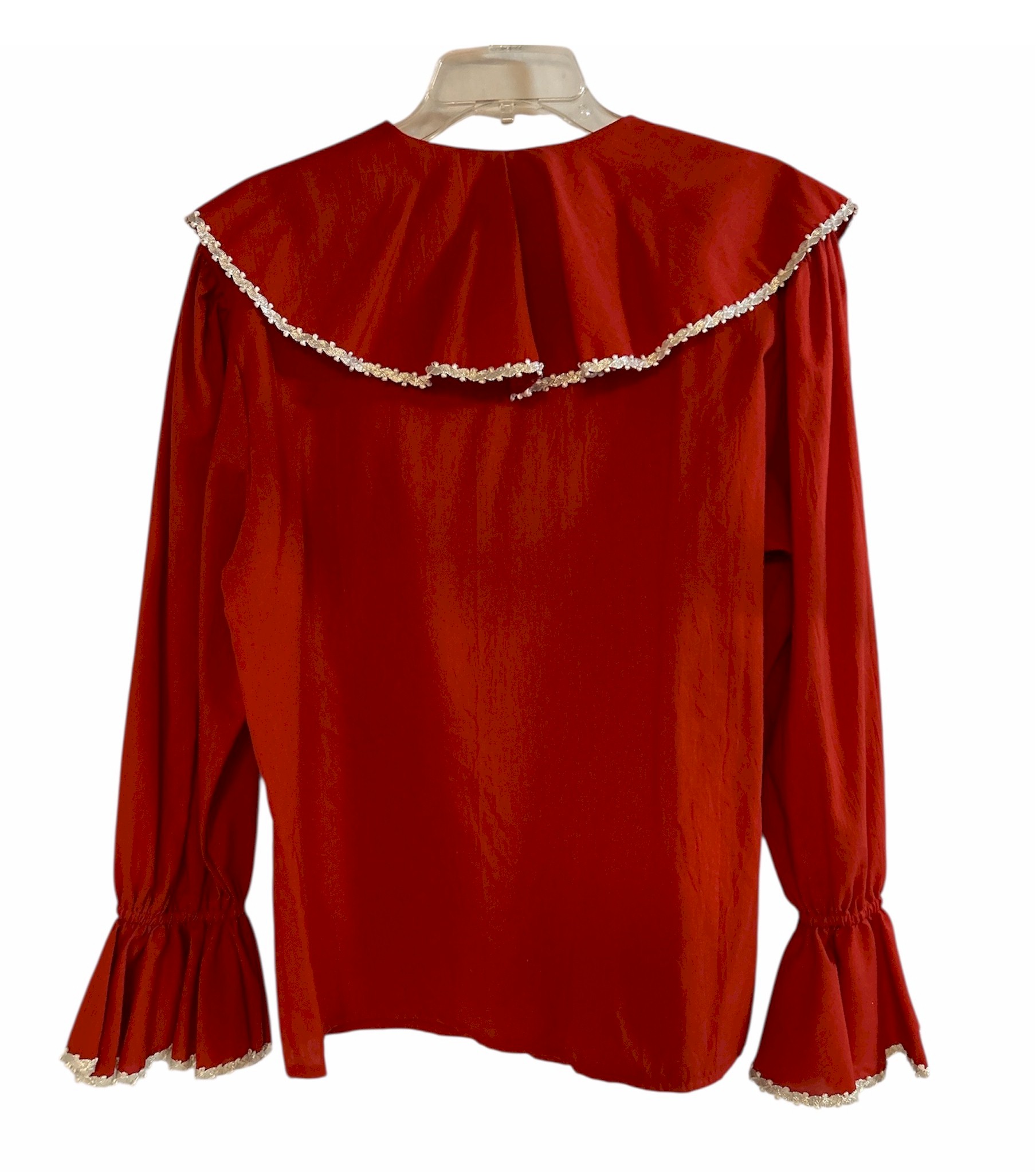 Women’s Vintage Red Ruffle Collar Dress Blouse by Lilia Snuilty Exclusive Large Long Sleeve Dressy Top