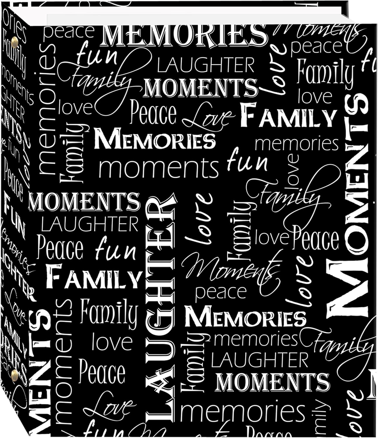 Magnetic Self-Stick 3-Ring Photo Album 100 Pages (50 Sheets), Black & White Words Design NEW
