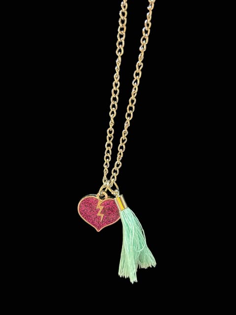 Silver-tone tassel necklace with purple gem