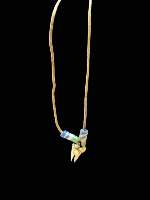 Shark tooth & bead necklace on cord necklace