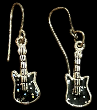 Gold-Tone Black Guitar Earrings – ¾ Inch