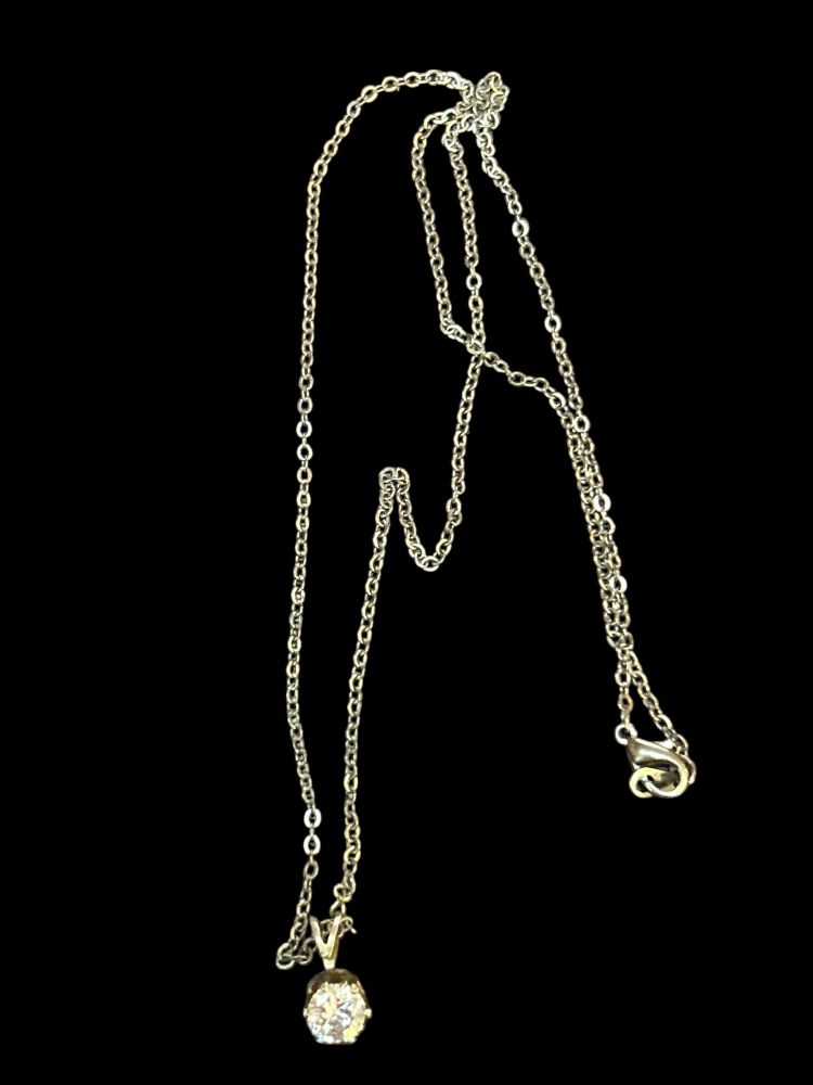 Silver Tone Chain with Cubic Zirconia Pendant 19" Necklace