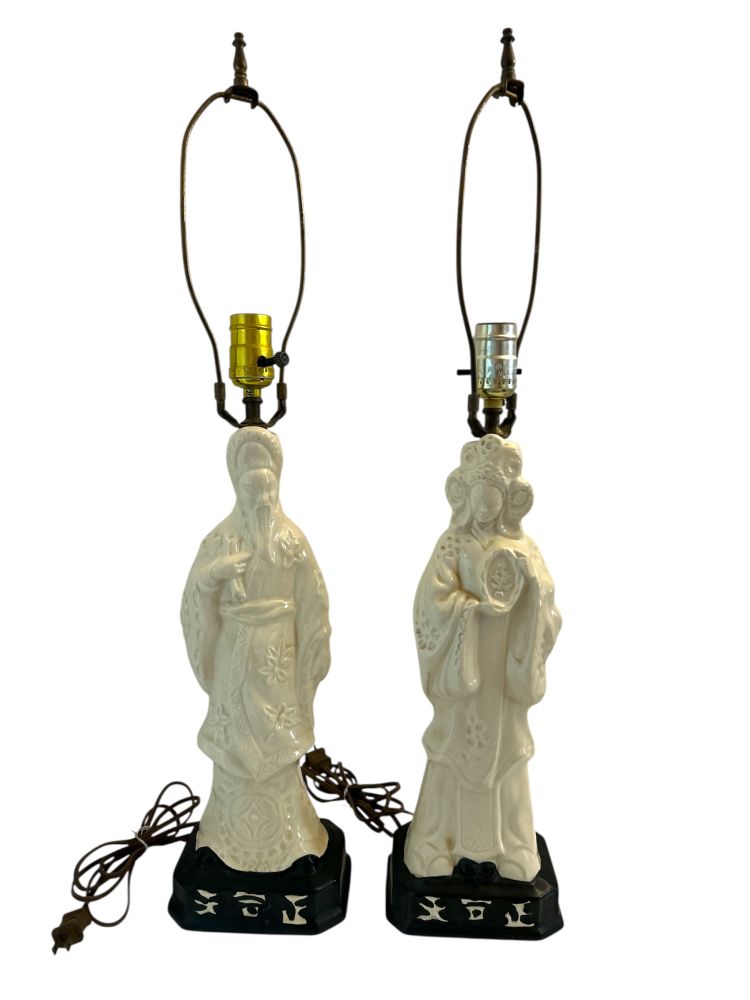 Pair of Oriental Figurine Lamps 19.25" Tall