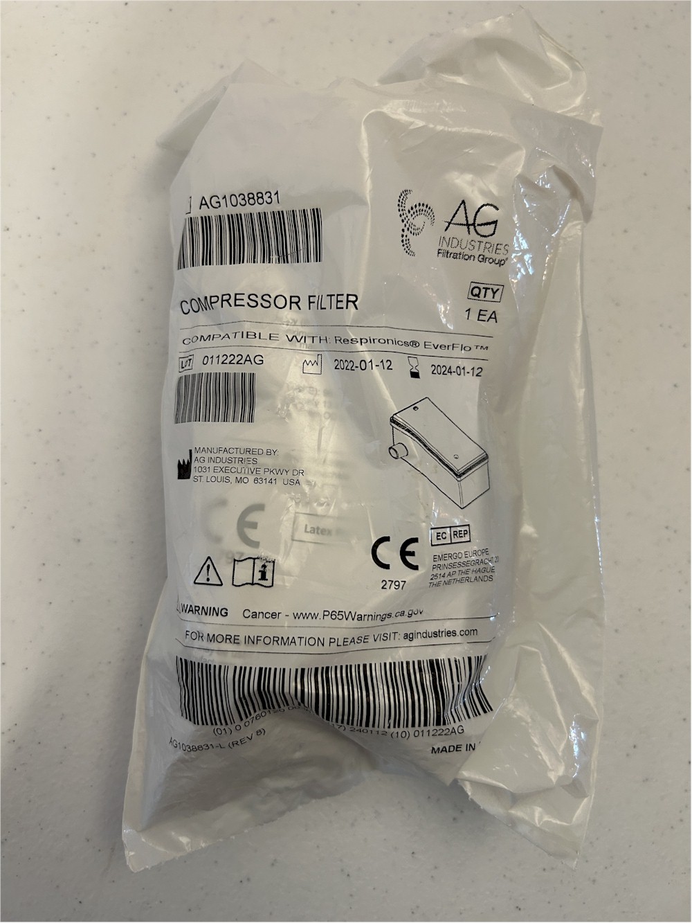 Philips Respironics EverFlo Oxygen Concentrator Compressor Filter