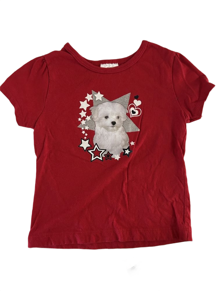 Girls' Red T-Shirt with Puppy Design 3T