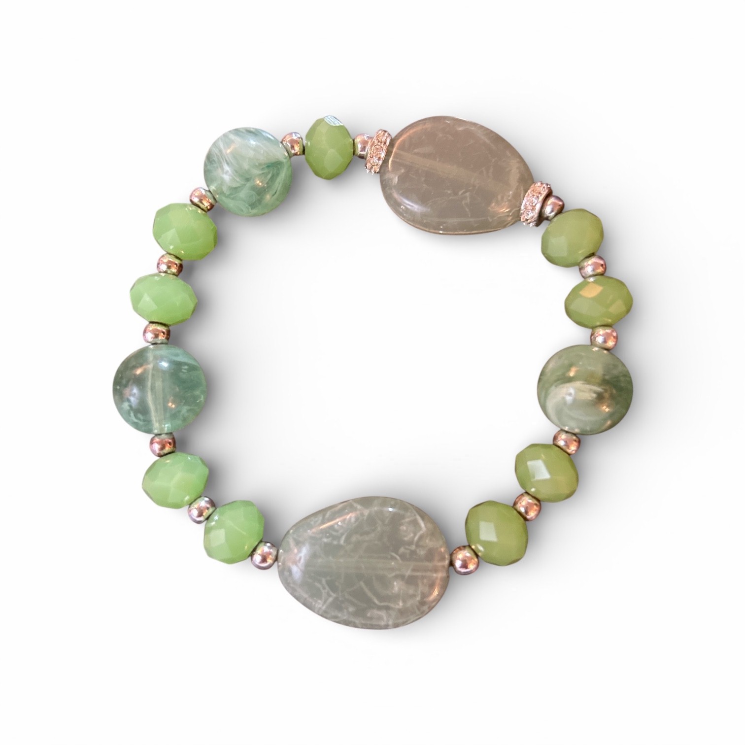 Women’s Green and Rose Quartz Style Stretch Bead Bracelet