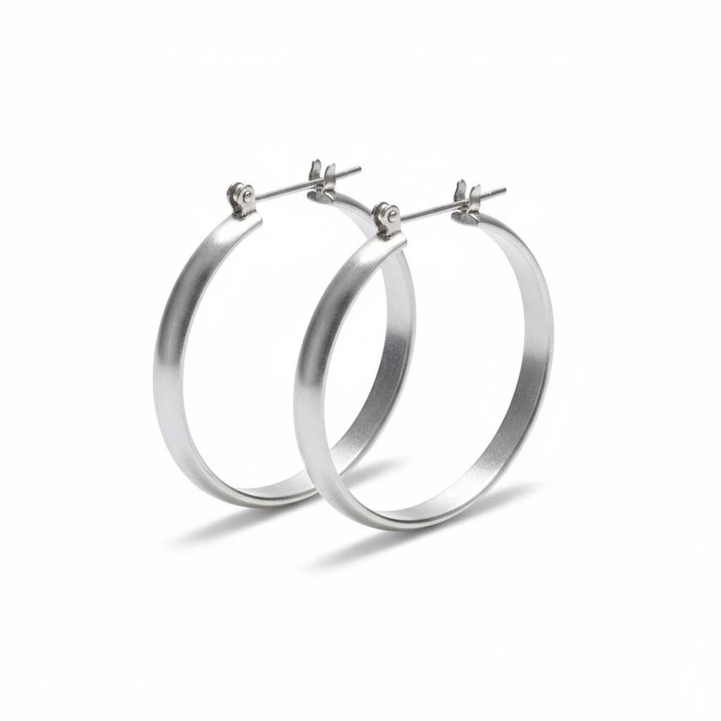 Women’s Brushed Silver Tone Classic Hoop Earrings