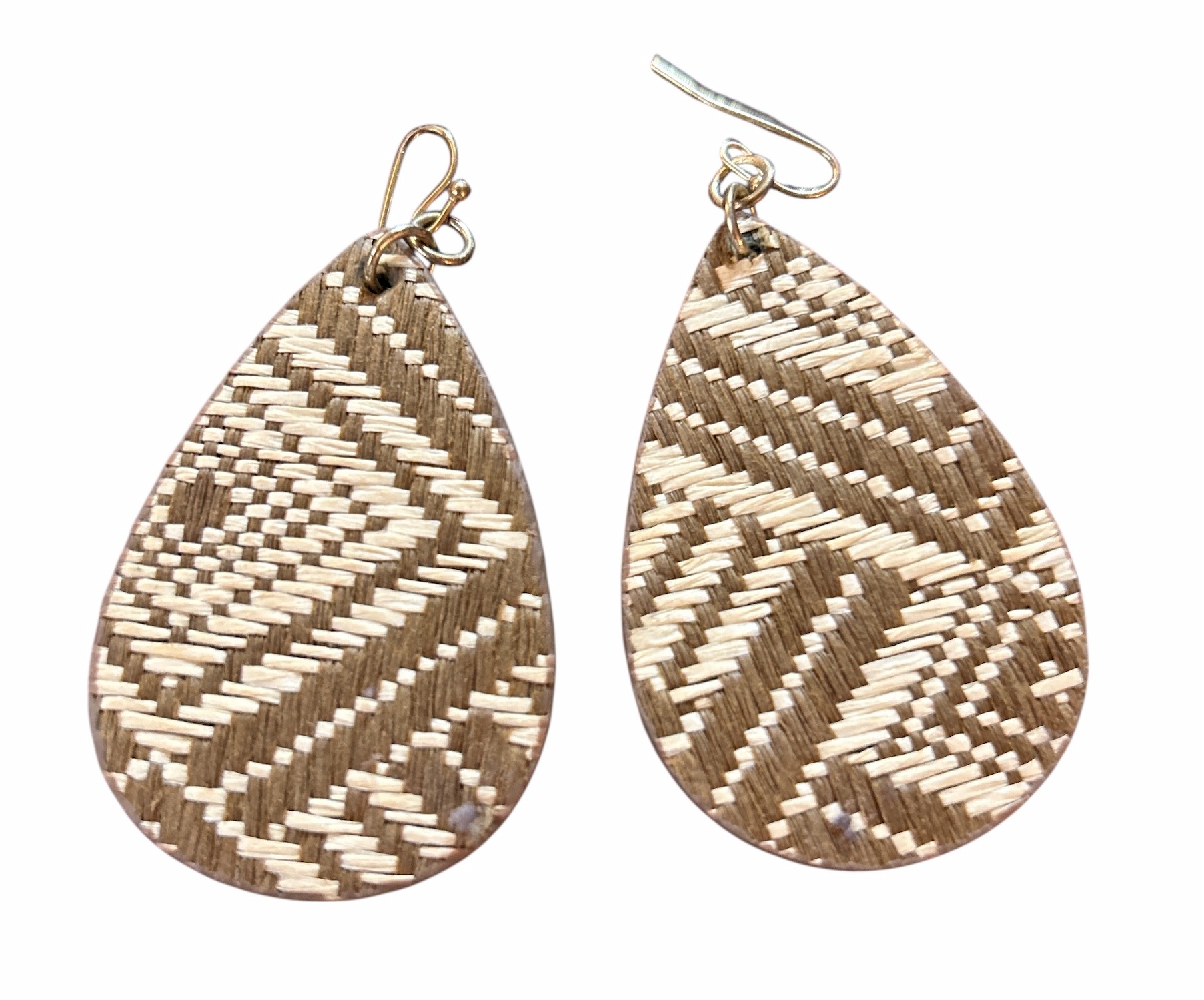 Women’s Neutral Woven Pattern Faux Leather Teardrop Earrings