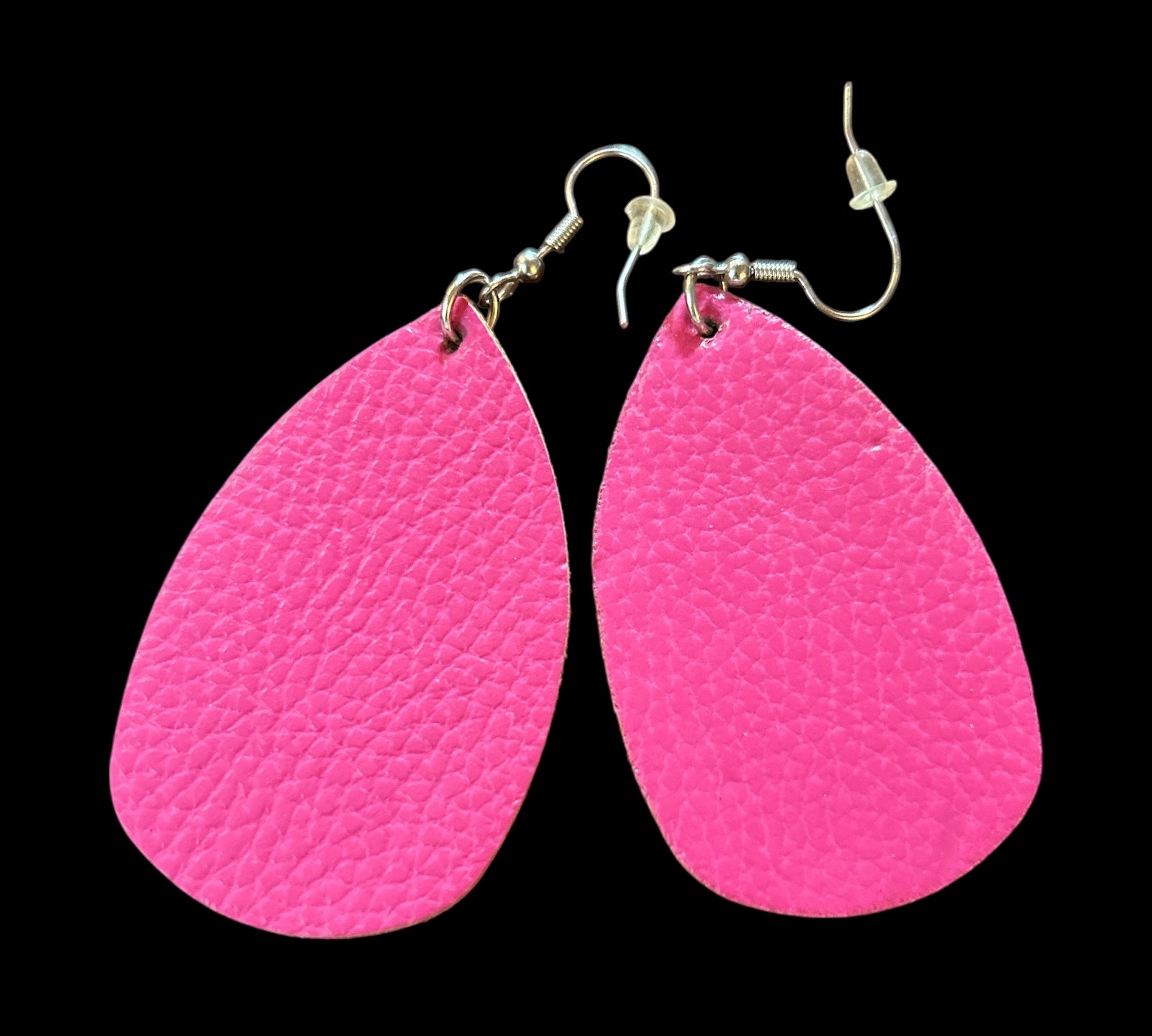Women’s Hot Pink Faux Leather Teardrop Dangle Earrings
