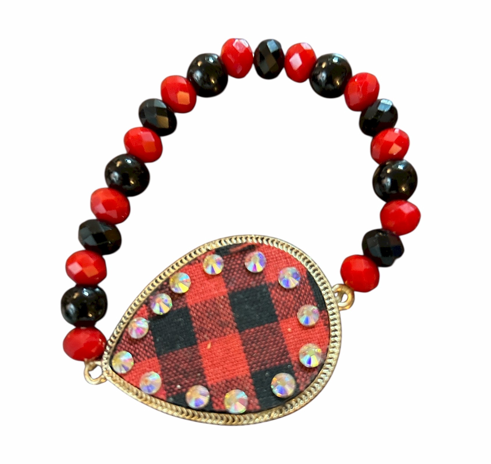 Women’s Buffalo Plaid Rhinestone Stretch Beaded Bracelet