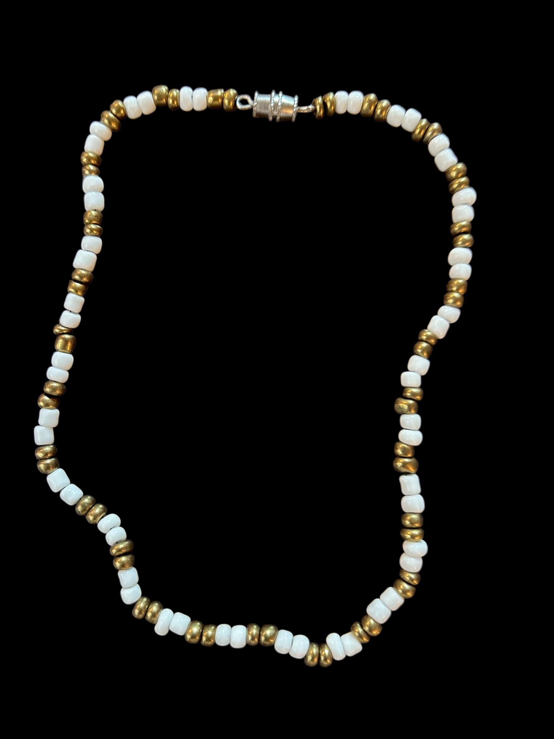Women’s White and Gold Seed Bead Choker Necklace