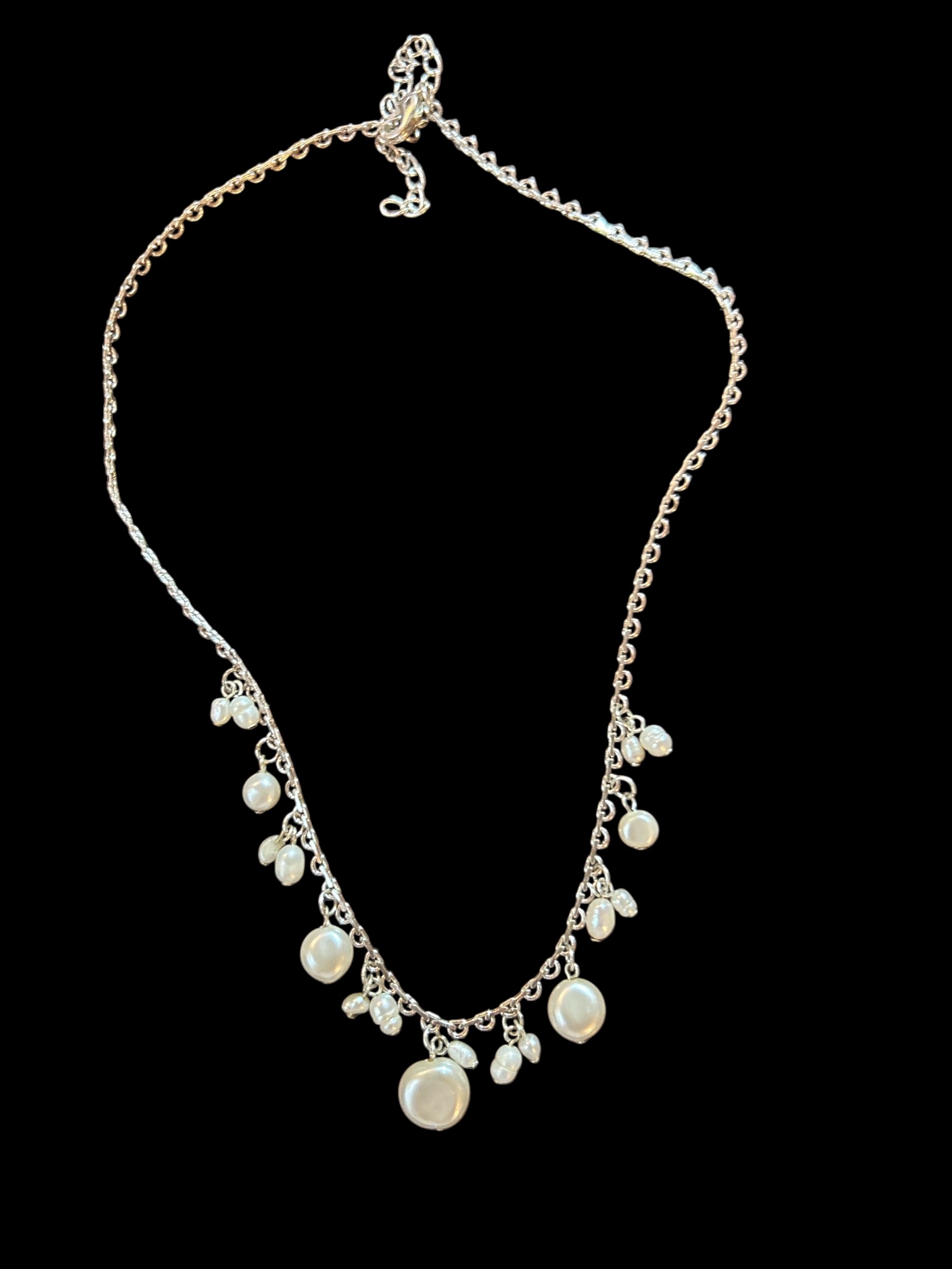 Women’s Silver Tone Pearl Drop Necklace with Adjustable Extender