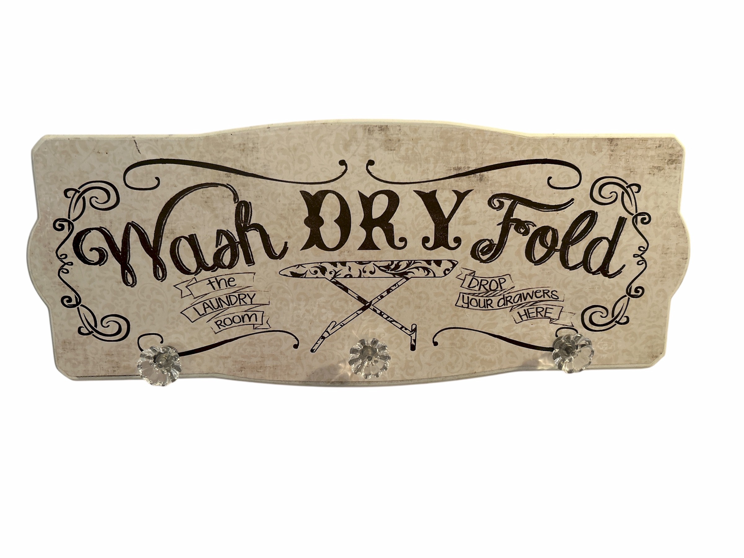 Farmhouse Laundry Room Wall Hook Sign Wash Dry Fold Rustic Decor