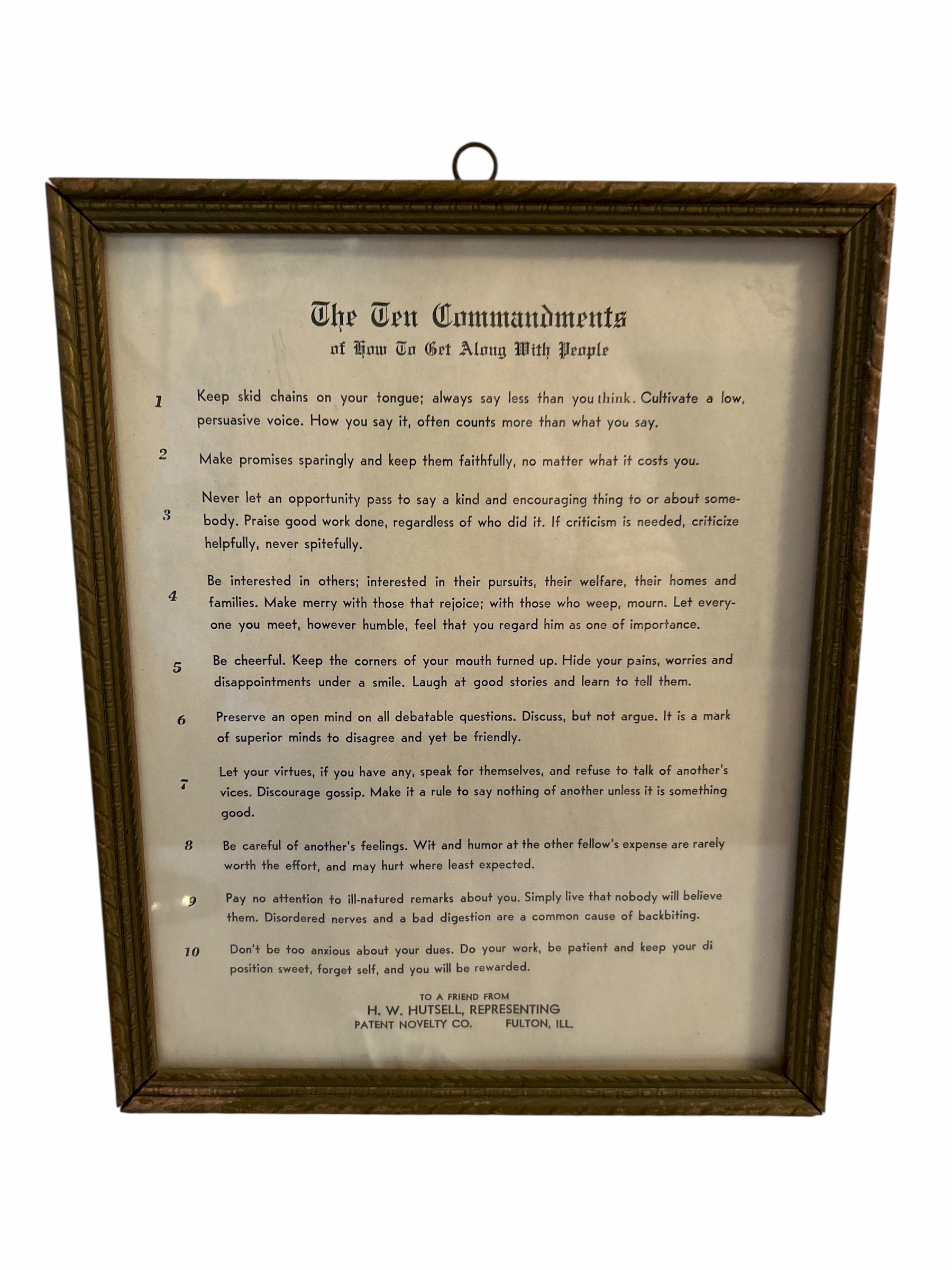 Vintage Ten Commandments of Getting Along With People Framed Print