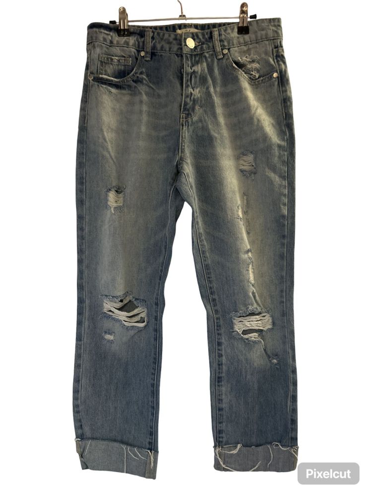 Women’s Elan Distressed Cuffed Boyfriend Jeans