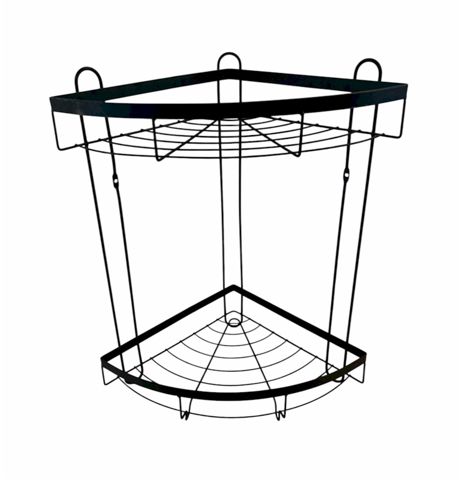 Black Metal Corner Shower Caddy Organizer  - Dual Tier Design 14X12X9"
