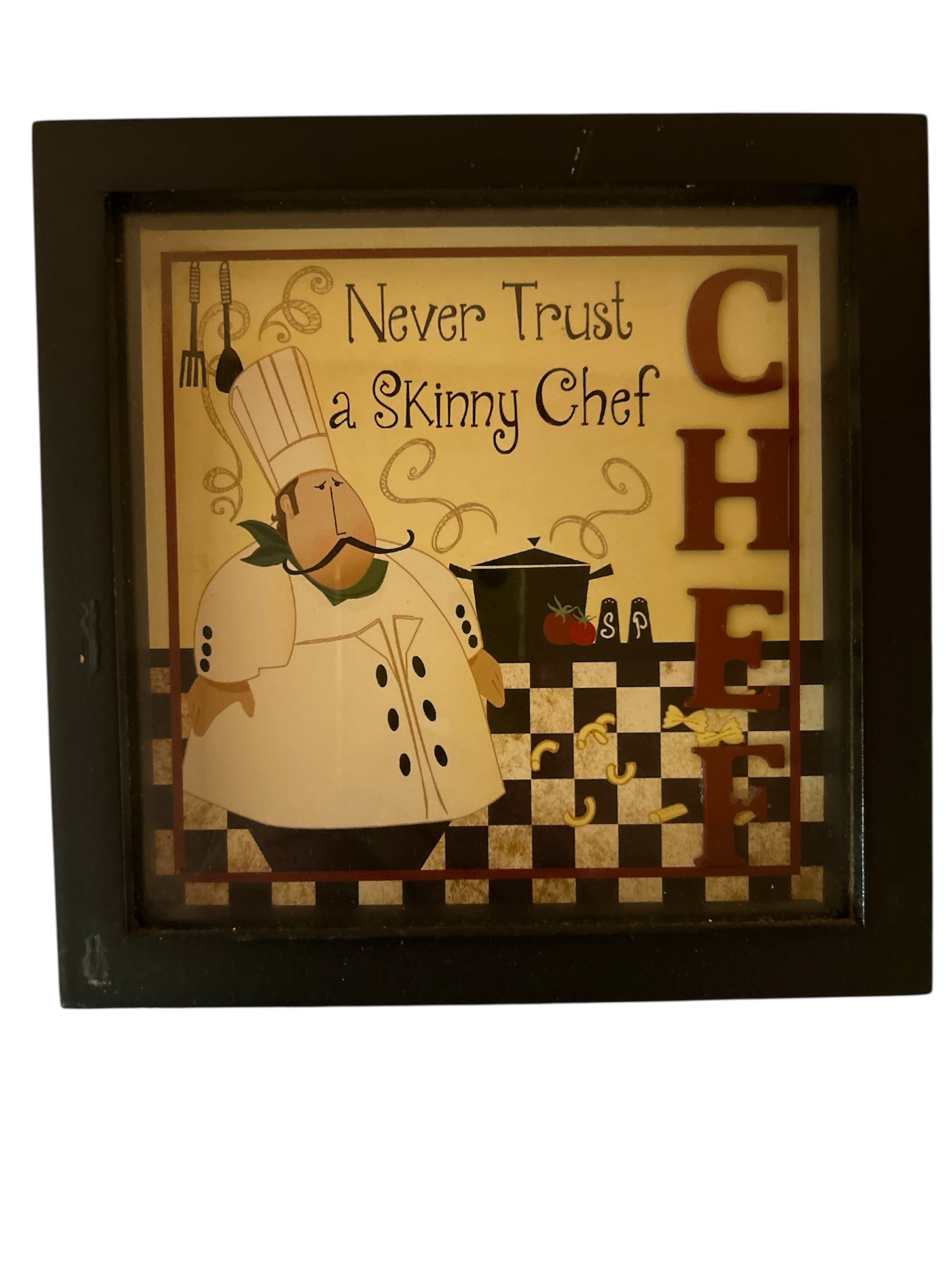 Glass Shadow Box with Humorous Chef Design - Size 7.5"x7.5"x1"