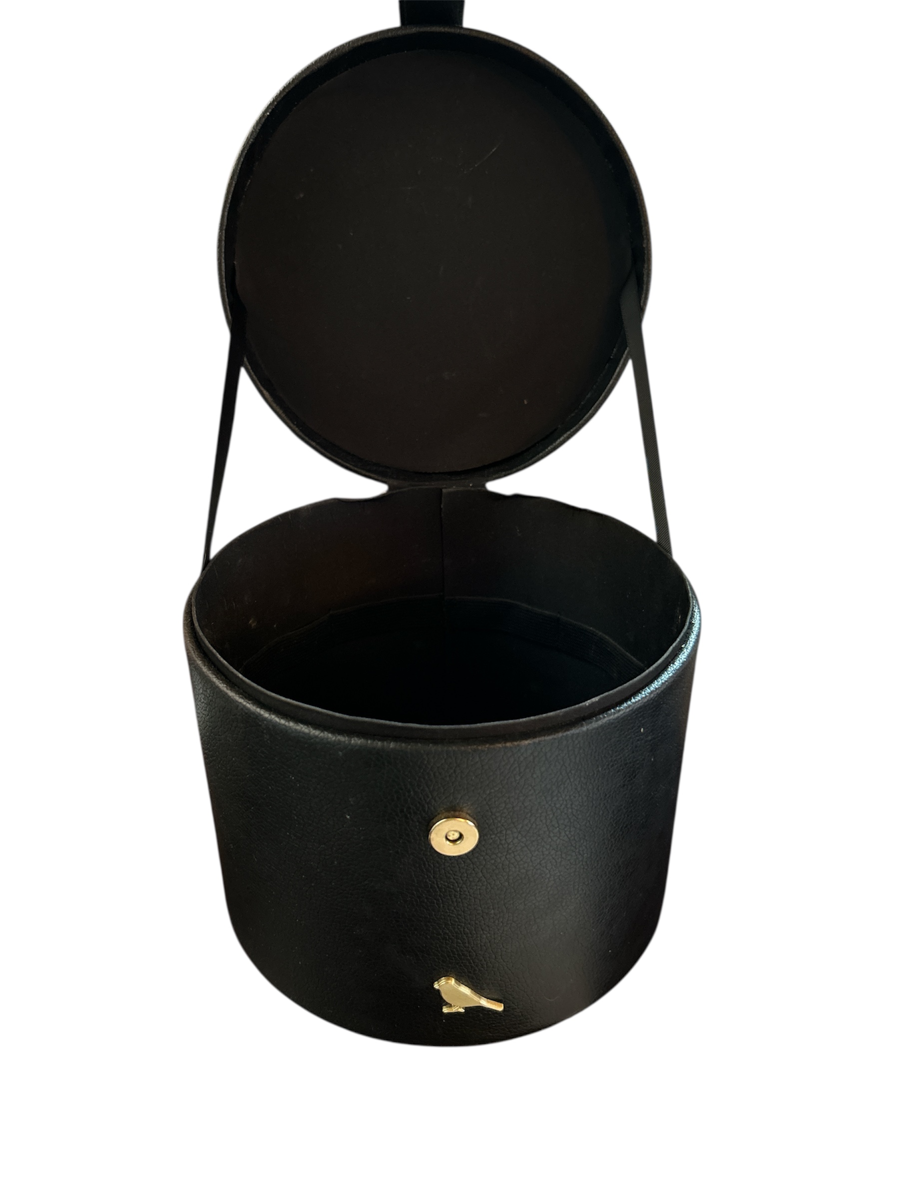 Black Faux Leather Train Case with Gold Bird Accent - Size 7"x7"
