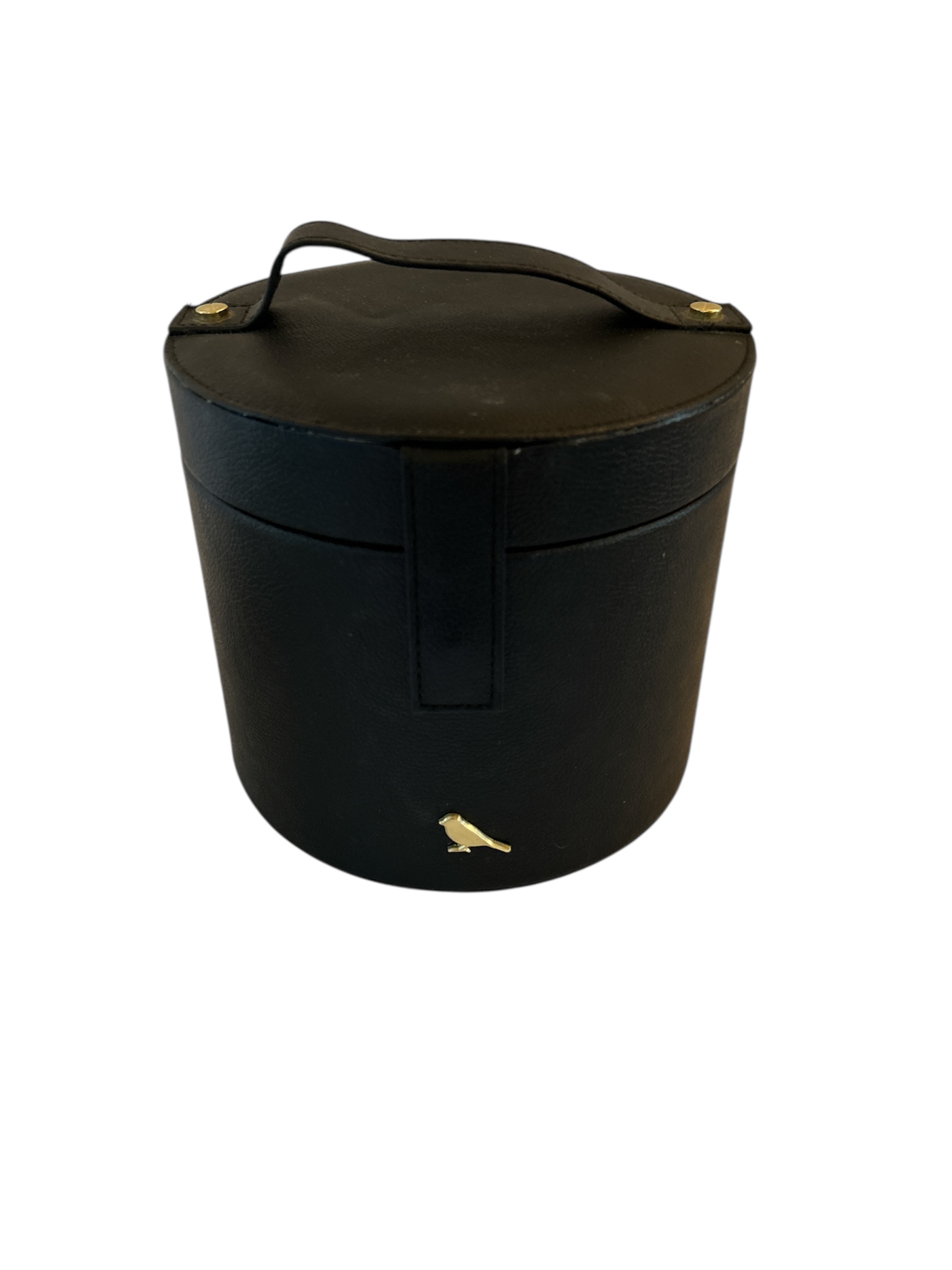 Black Faux Leather Train Case with Gold Bird Accent - Size 7"x7"