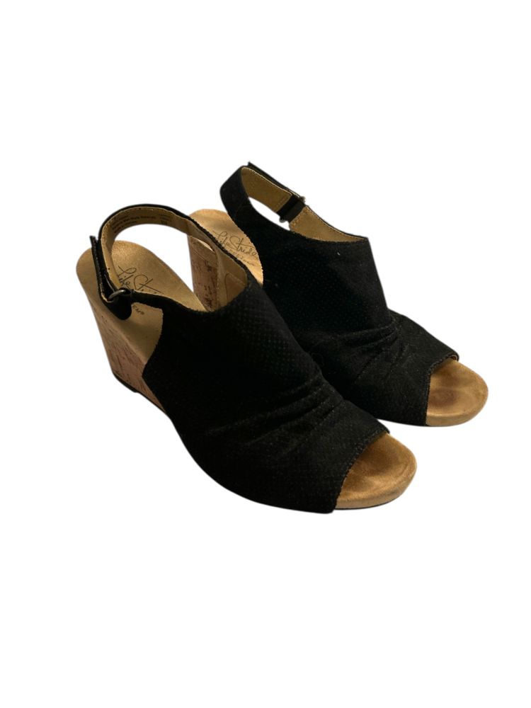 Life Stride Black Peep-Toe Wedge Sandals