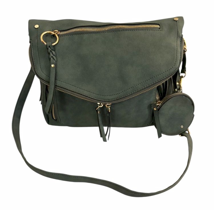 Chic Crossbody Bag with Gold Accents - Size 11.5"x9"