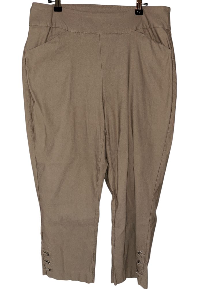 Women’s Lauren & Riley Capri Pants Khaki Soft Stretch Lace Up Hem