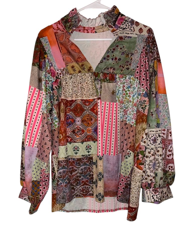 Women's Patchwork Blouse - Vibrant Polyester