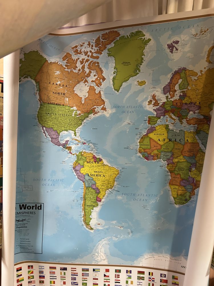New World Map Poster with Flags