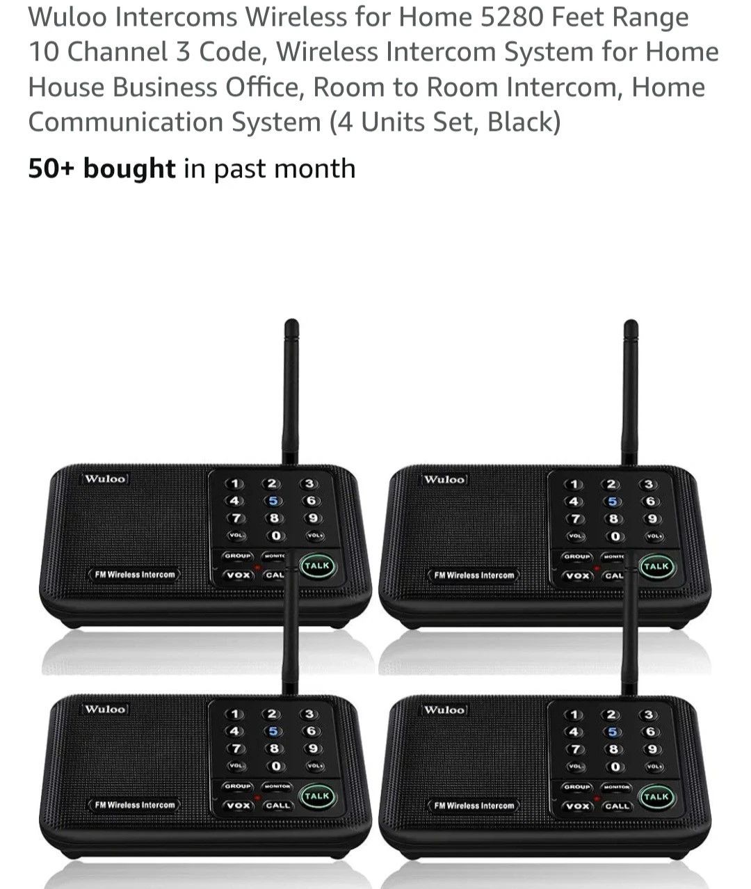 WULOO Wireless Home Intercom System 4 Pack