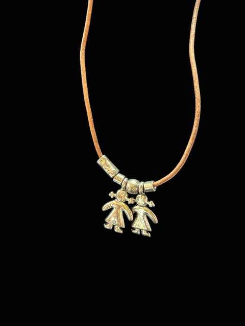 Leather Cord Necklace with Two Girl Charms