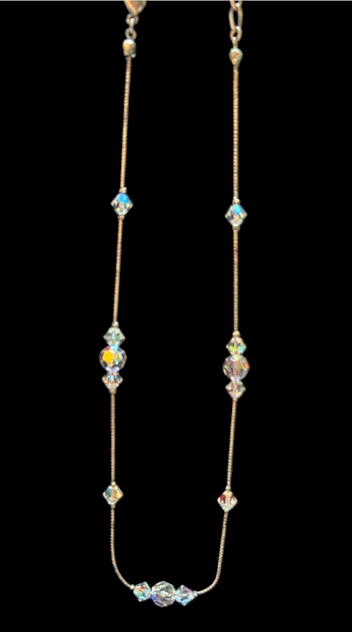 Gold-Tone Necklace with Iridescent Crystal Beads